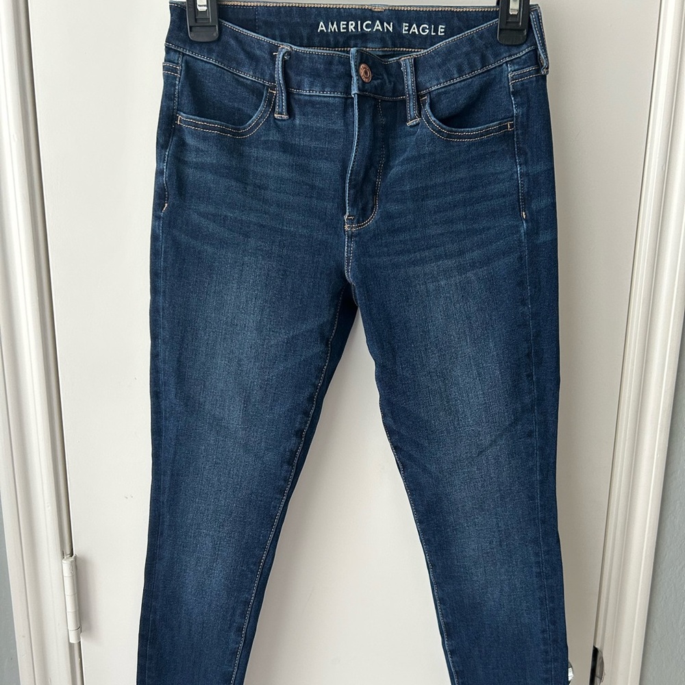 AEO Blue Skinny Jeans Mid-Rise Stretch